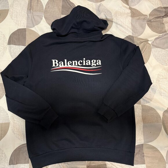 Balenciaga 2018 Campaign Logo Navy Hoodie Pullover Unisex EUR Size XL